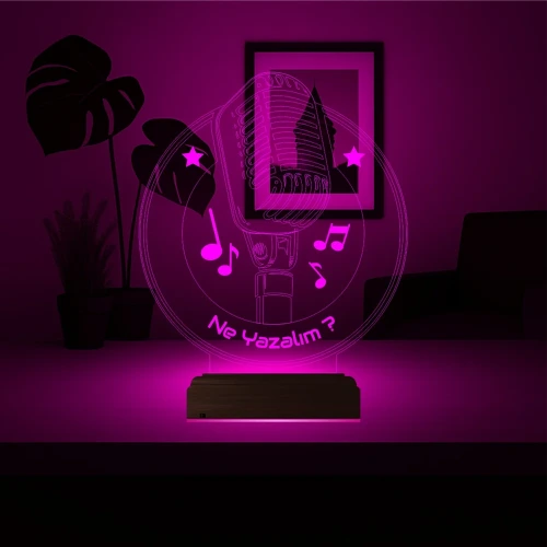 Müzik Nota Mikrofon Kişiye Özel 3D Lamba - Masa Gece Lambası