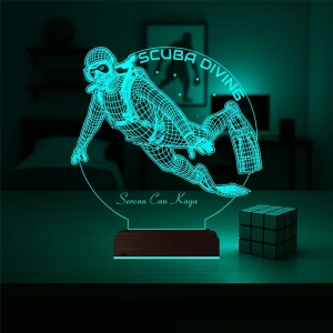 Scuba Diving Dalgıç Heidye Kişiye Özel 3D Lamba - Masa Gece Lambası Scuba Diving Dalgıç Heidye Kişiye Özel 3D Lamba - Masa Gece Lambası