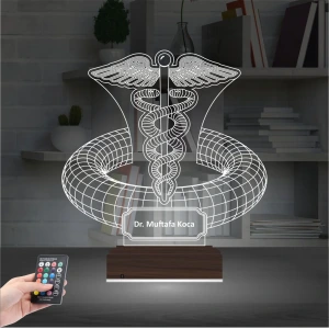 Doktor Hediye Tıp Logo Kişiye Özel 3D Lamba - Masa Gece Lambası
