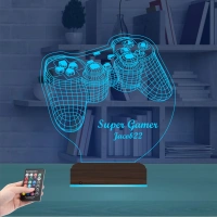Gamer Joystick Oyuncu Konsol Kişiye Özel 3D Lamba - Masa Gece Lambası