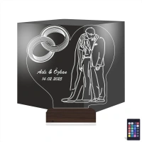 Gelin Damat Yıldönümü Seviliye Hediye Kişiye Özel 3D Lamba - Masa Gece Lambası