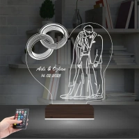 Gelin Damat Yıldönümü Seviliye Hediye Kişiye Özel 3D Lamba - Masa Gece Lambası