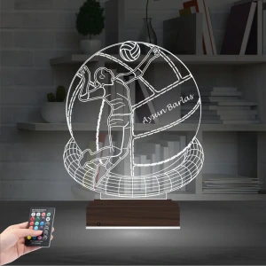 Voleybol Topu Voleybolcu Kişiye Özel 3D Lamba - Masa Gece Lambası