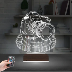 Photographer Fotoğraf Makinesi Fotoğrafçı Kişiye Özel 3D Lamba - Masa Gece Lambası