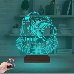 Photographer Fotoğraf Makinesi Fotoğrafçı Kişiye Özel 3D Lamba - Masa Gece Lambası