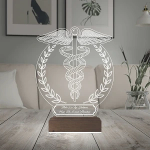 Doktor Tıp Logo Tasarım Hediye Kişiye Özel 3D Lamba - Masa Gece Lambası