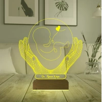Doğum Doktoru Anne Bebek Kalp Tasarım Kişiye Özel 3D Lamba - Masa Gece Lambası