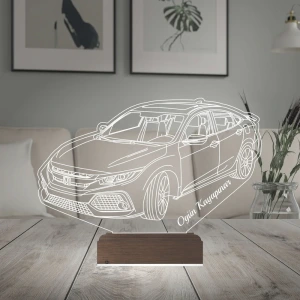 Honda Civic Tasarım Spor Araba Kişiye Özel 3D Lamba - Masa Gece Lambası