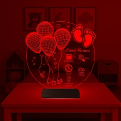 Bebek Odası Hediye Balonlu Doğum Hediyesi Kişiye Özel 3D Lamba - Masa Gece Lambası