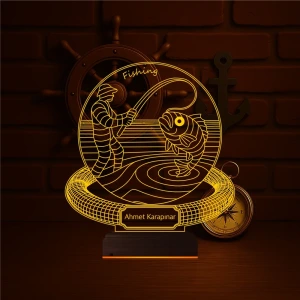 Balıkçı Olta Balık Avı Kişiye Özel 3D Lamba - Masa Gece Lambası