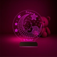 Bebek Odası Hediye Ay Yıldızlar Kişiye Özel 3D Lamba - Masa Gece Lambası