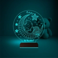 Bebek Odası Hediye Ay Yıldızlar Kişiye Özel 3D Lamba - Masa Gece Lambası