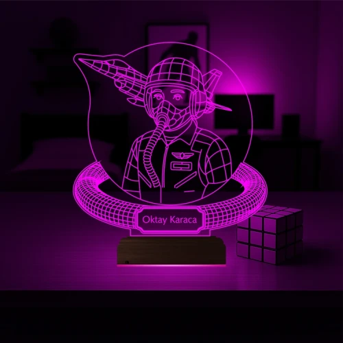 Savaş Uçağı Uçak Pilot Kişiye Özel 3D Lamba - Masa Gece Lambası