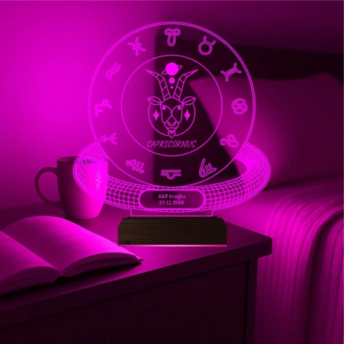 Oğlak Burcu Capricornus Astroloji Doğum Günü Hediyesi Kişiye Özel 3D Lamba - Masa Gece Lambası